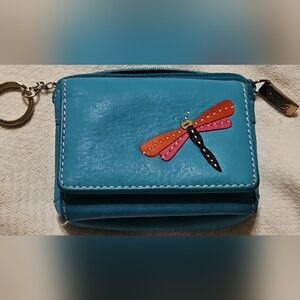 Fossil Teal Wallet with Colorful Dragonfly